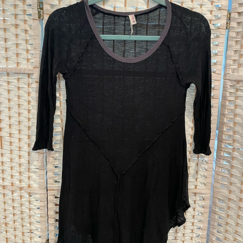 Free People Intimates Black Sheer Short Sleeve Top